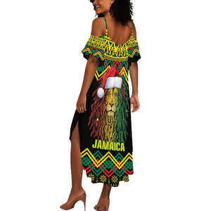 Black Jamaican Christmas Summer Maxi Dress Reggae Lion With Kente Pattern