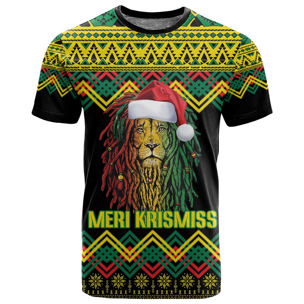 Black Jamaican Christmas T shirt Reggae Lion With Kente Pattern