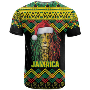 Black Jamaican Christmas T shirt Reggae Lion With Kente Pattern