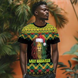 Black Jamaican Christmas T shirt Reggae Lion With Kente Pattern