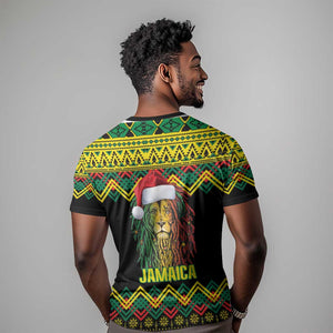 Black Jamaican Christmas T shirt Reggae Lion With Kente Pattern