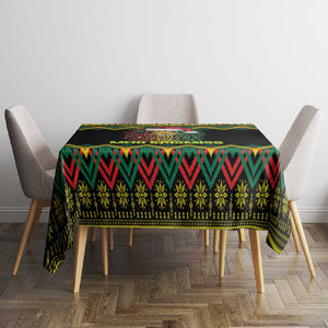 Black Jamaican Christmas Tablecloth Reggae Lion With Kente Pattern