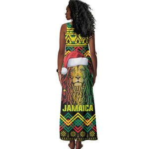 Black Jamaican Christmas Tank Maxi Dress Reggae Lion With Kente Pattern