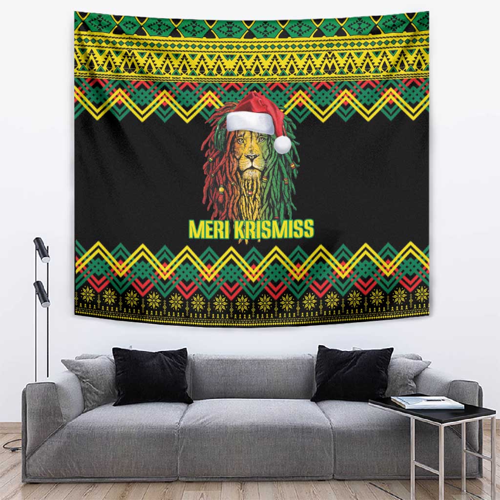 Black Jamaican Christmas Tapestry Reggae Lion With Kente Pattern