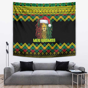 Black Jamaican Christmas Tapestry Reggae Lion With Kente Pattern