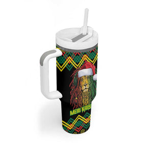 Black Jamaican Christmas Tumbler With Handle Reggae Lion With Kente Pattern