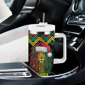 Black Jamaican Christmas Tumbler With Handle Reggae Lion With Kente Pattern