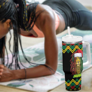 Black Jamaican Christmas Tumbler With Handle Reggae Lion With Kente Pattern