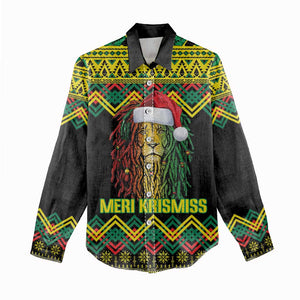 Black Jamaican Christmas Women Casual Shirt Reggae Lion With Kente Pattern