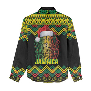 Black Jamaican Christmas Women Casual Shirt Reggae Lion With Kente Pattern