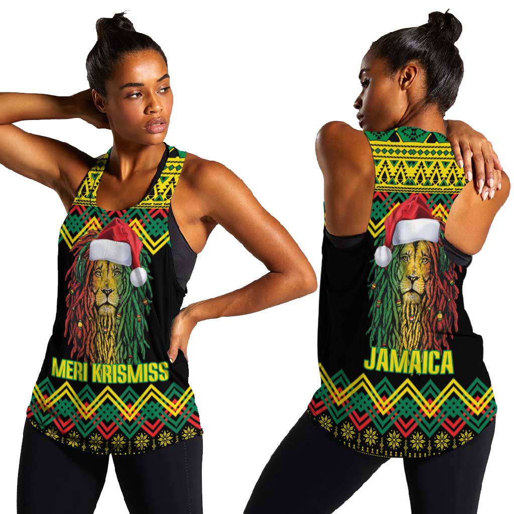 Black Jamaican Christmas Women Racerback Tank Reggae Lion With Kente Pattern