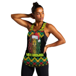 Black Jamaican Christmas Women Racerback Tank Reggae Lion With Kente Pattern