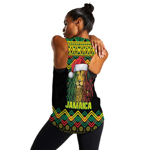 Black Jamaican Christmas Women Racerback Tank Reggae Lion With Kente Pattern