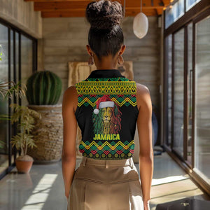 Black Jamaican Christmas Women Sleeveless Polo Shirt Reggae Lion With Kente Pattern