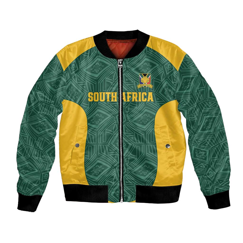 Custom South Africa Soccer Bomber Jacket Bafana Bafana Spirit African Pattern - African Pride