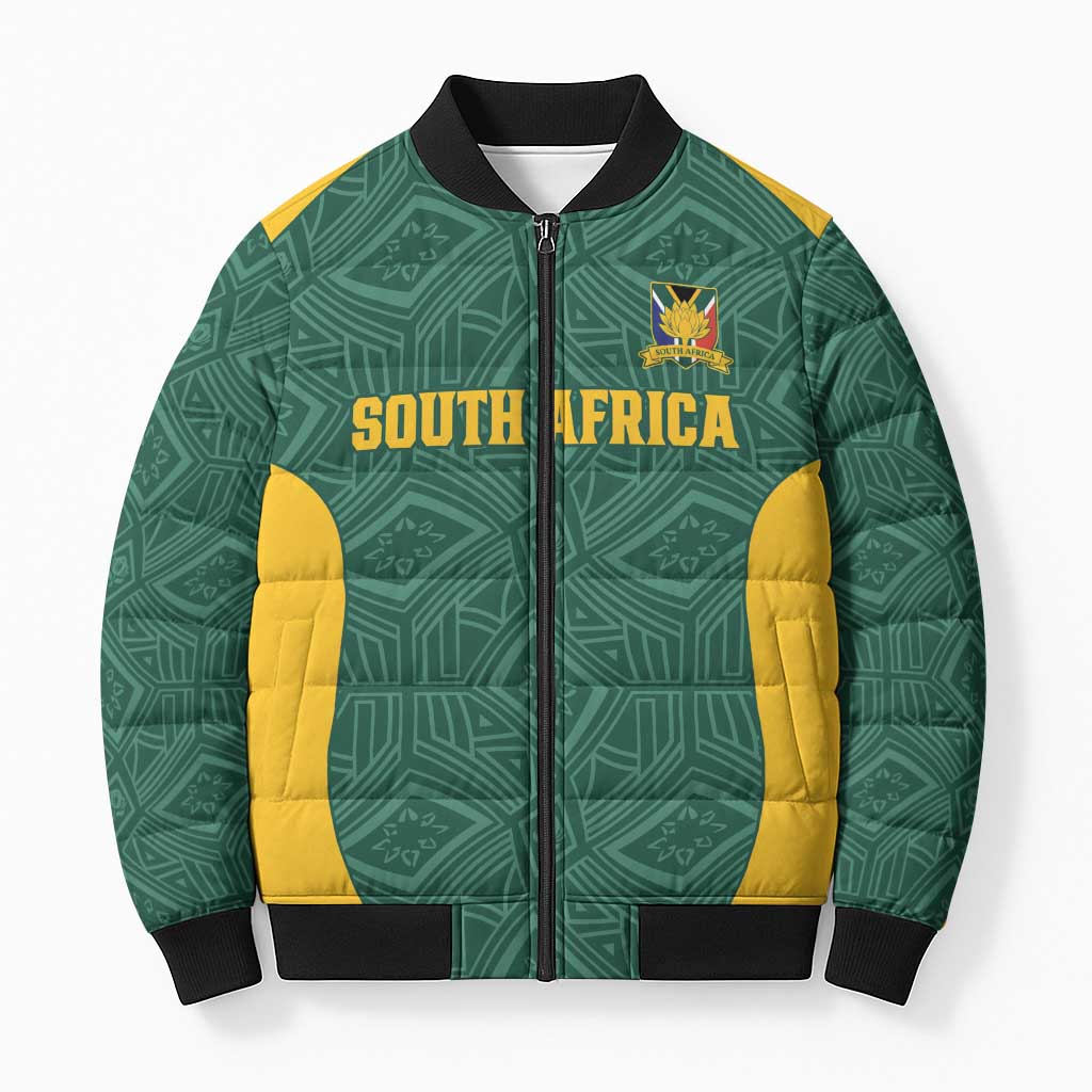 Custom South Africa Soccer Bomber Puffer Jacket Bafana Bafana Spirit African Pattern - African Pride