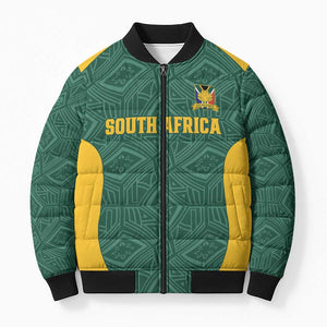 Custom South Africa Soccer Bomber Puffer Jacket Bafana Bafana Spirit African Pattern - African Pride