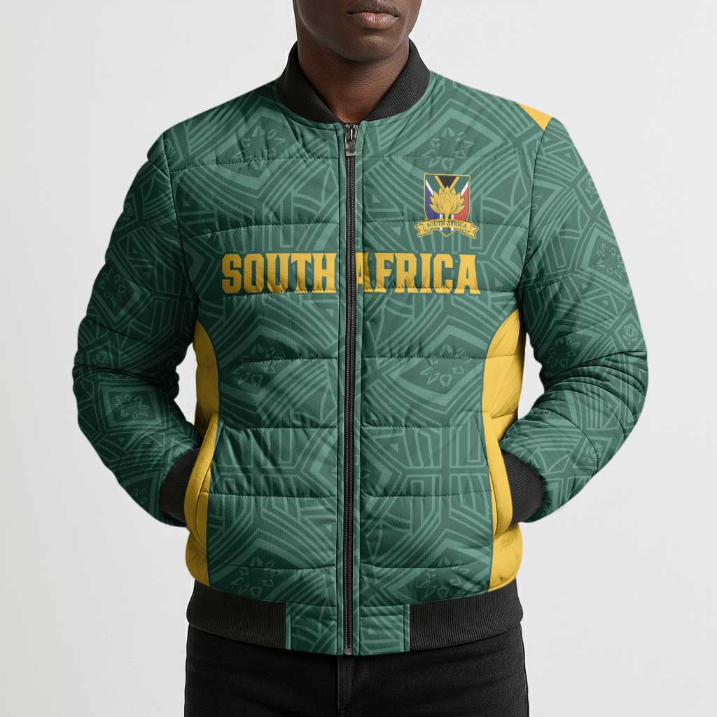 Custom South Africa Soccer Bomber Puffer Jacket Bafana Bafana Spirit African Pattern - African Pride