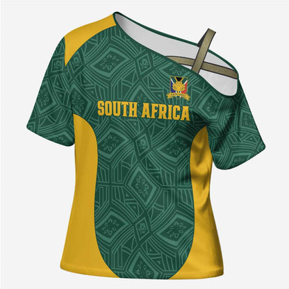 Custom South Africa Soccer Cross Shoulder Shirt Bafana Bafana Spirit African Pattern - African Pride
