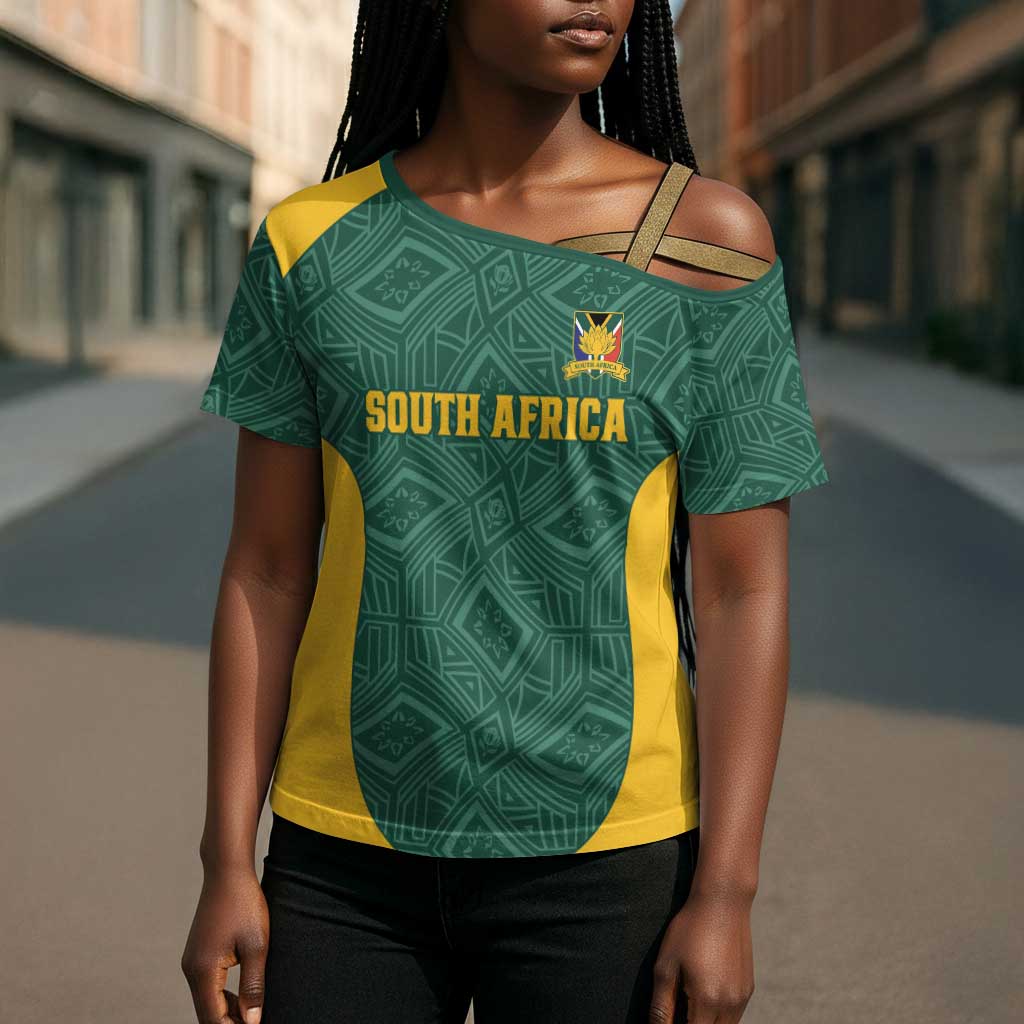 Custom South Africa Soccer Cross Shoulder Shirt Bafana Bafana Spirit African Pattern - African Pride