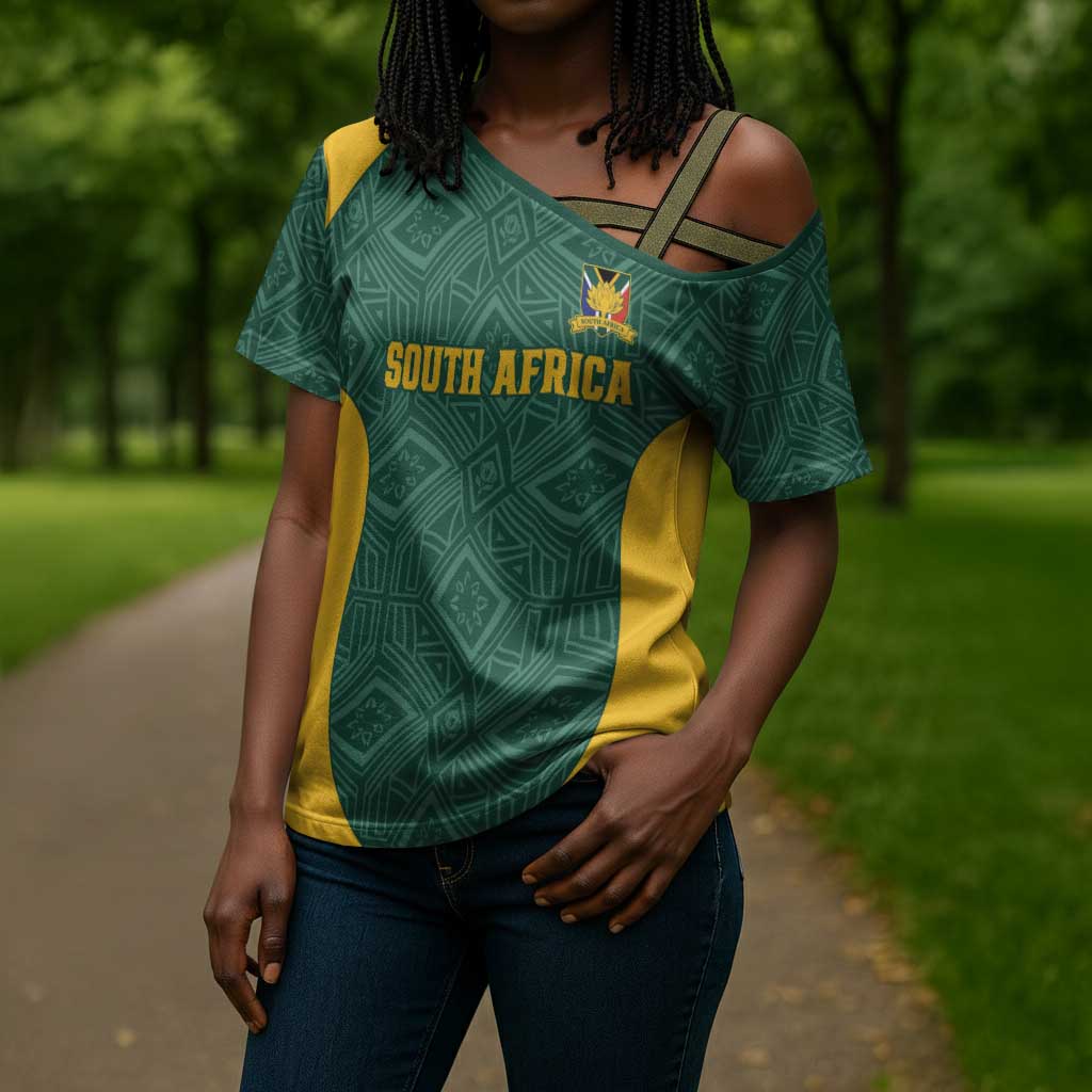 Custom South Africa Soccer Cross Shoulder Shirt Bafana Bafana Spirit African Pattern - African Pride