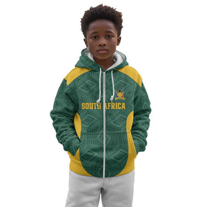 Custom South Africa Soccer Kid Hoodie Bafana Bafana Spirit African Pattern - African Pride