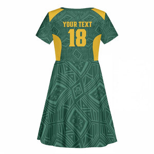 Custom South Africa Soccer Kid Short Sleeve Dress Bafana Bafana Spirit African Pattern - African Pride