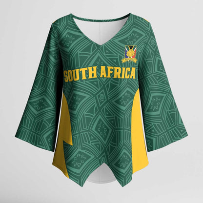 Custom South Africa Soccer Kimono Sleeve Blouse Bafana Bafana Spirit African Pattern - African Pride