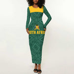 Custom South Africa Soccer Long Sleeve Bodycon Dress Bafana Bafana Spirit African Pattern - African Pride