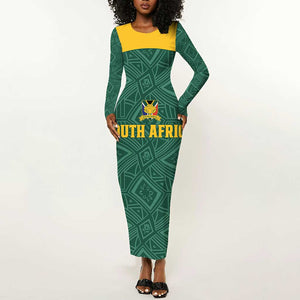 Custom South Africa Soccer Long Sleeve Bodycon Dress Bafana Bafana Spirit African Pattern - African Pride