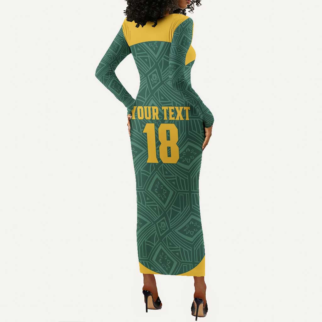 Custom South Africa Soccer Long Sleeve Bodycon Dress Bafana Bafana Spirit African Pattern - African Pride