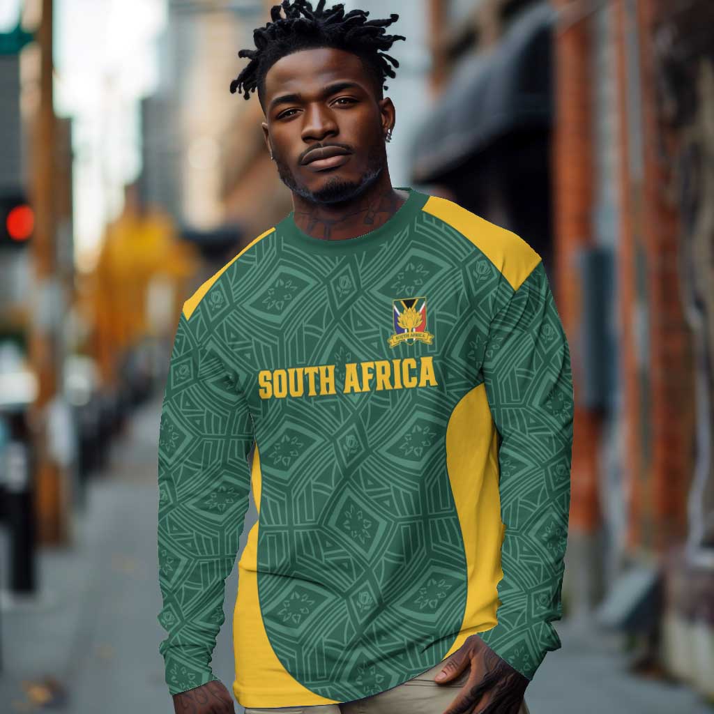 Custom South Africa Soccer Long Sleeve Shirt Bafana Bafana Spirit African Pattern - African Pride