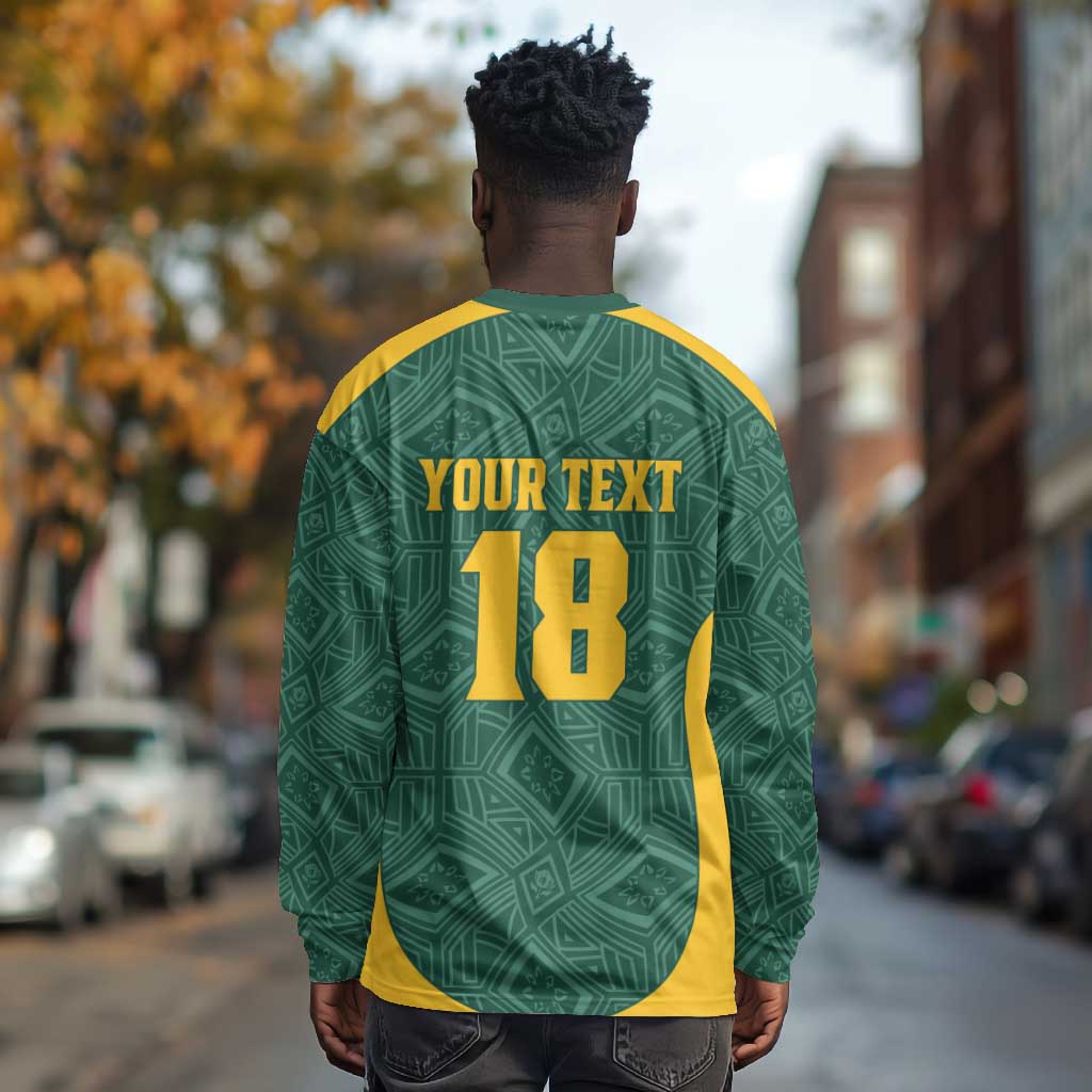 Custom South Africa Soccer Long Sleeve Shirt Bafana Bafana Spirit African Pattern - African Pride