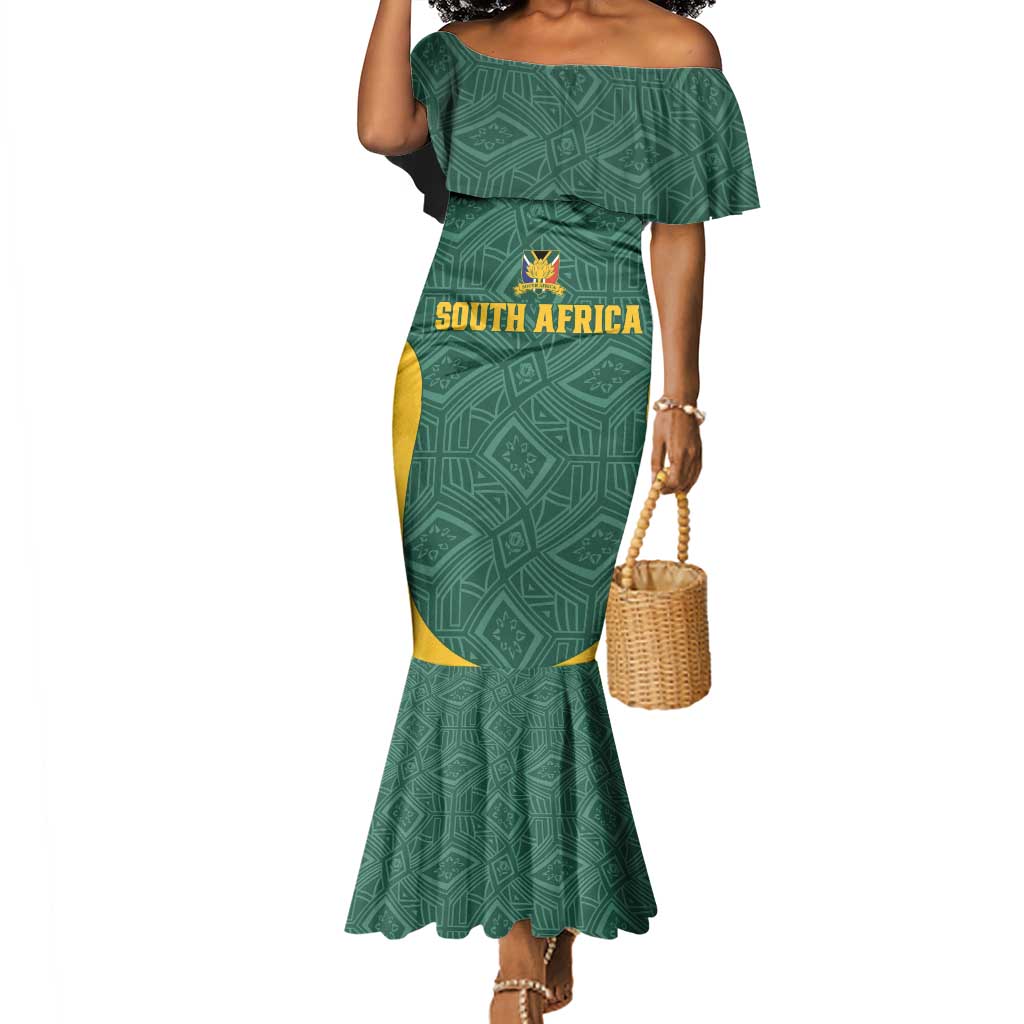 Custom South Africa Soccer Mermaid Dress Bafana Bafana Spirit African Pattern - African Pride