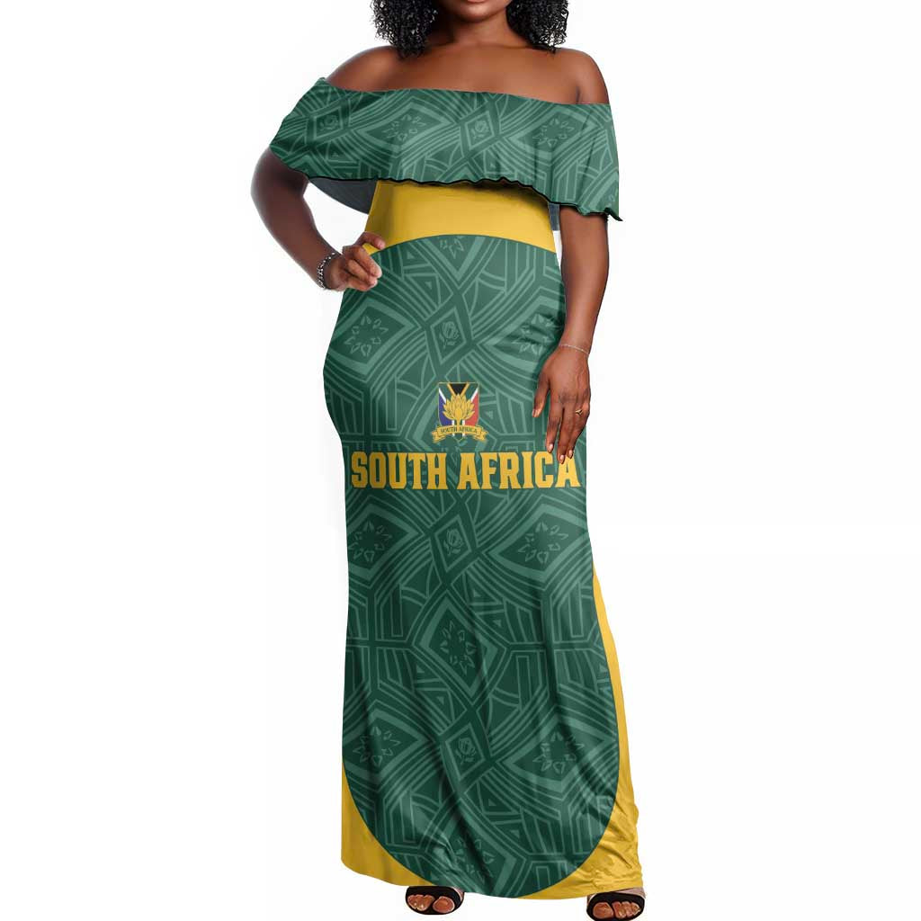 Custom South Africa Soccer Off Shoulder Maxi Dress Bafana Bafana Spirit African Pattern - African Pride
