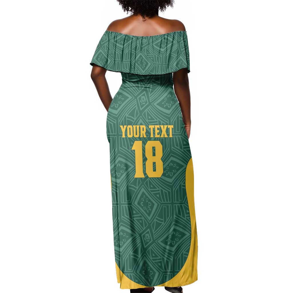 Custom South Africa Soccer Off Shoulder Maxi Dress Bafana Bafana Spirit African Pattern - African Pride