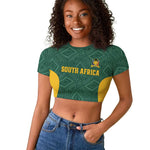 Custom South Africa Soccer Raglan Cropped T shirt Bafana Bafana Spirit African Pattern - African Pride