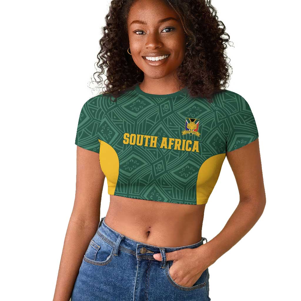 Custom South Africa Soccer Raglan Cropped T shirt Bafana Bafana Spirit African Pattern - African Pride