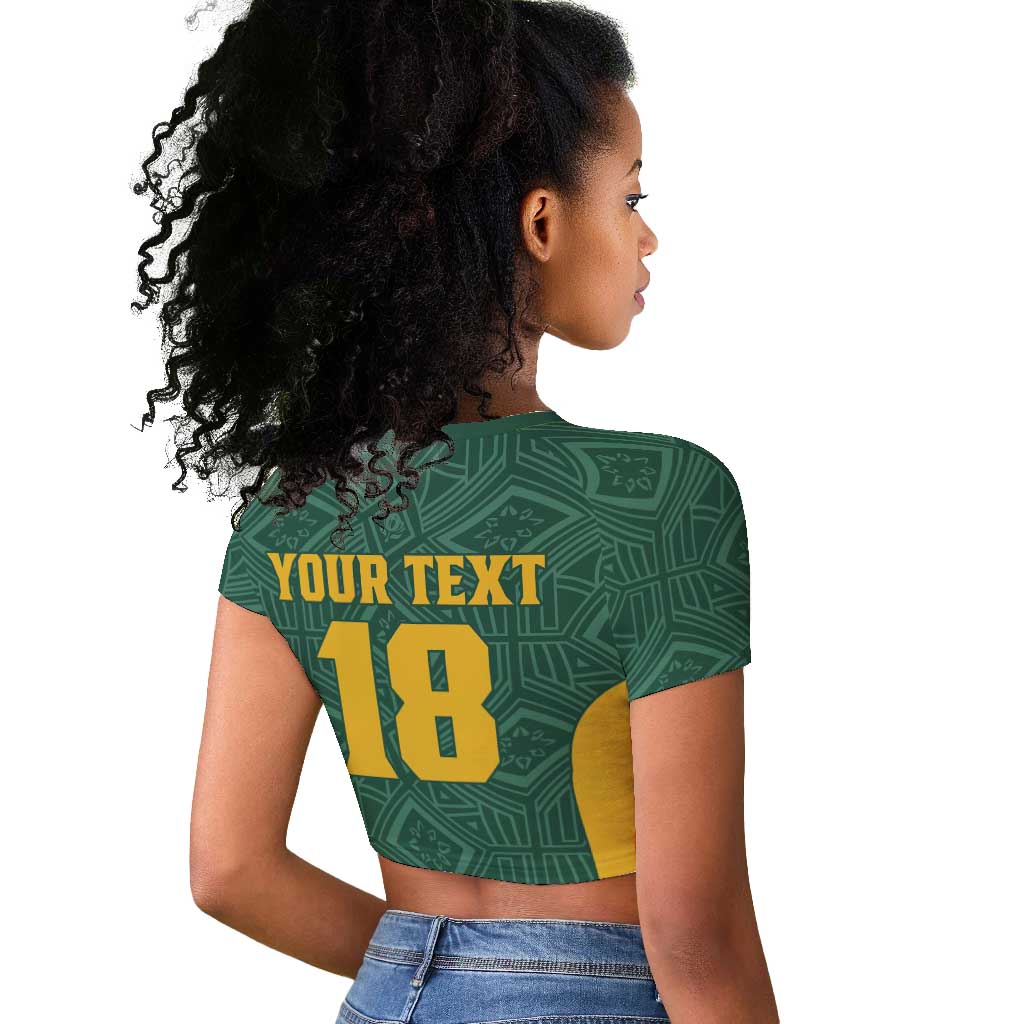 Custom South Africa Soccer Raglan Cropped T shirt Bafana Bafana Spirit African Pattern - African Pride