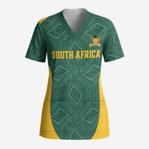 Custom South Africa Soccer Scrub Top Bafana Bafana Spirit African Pattern - African Pride