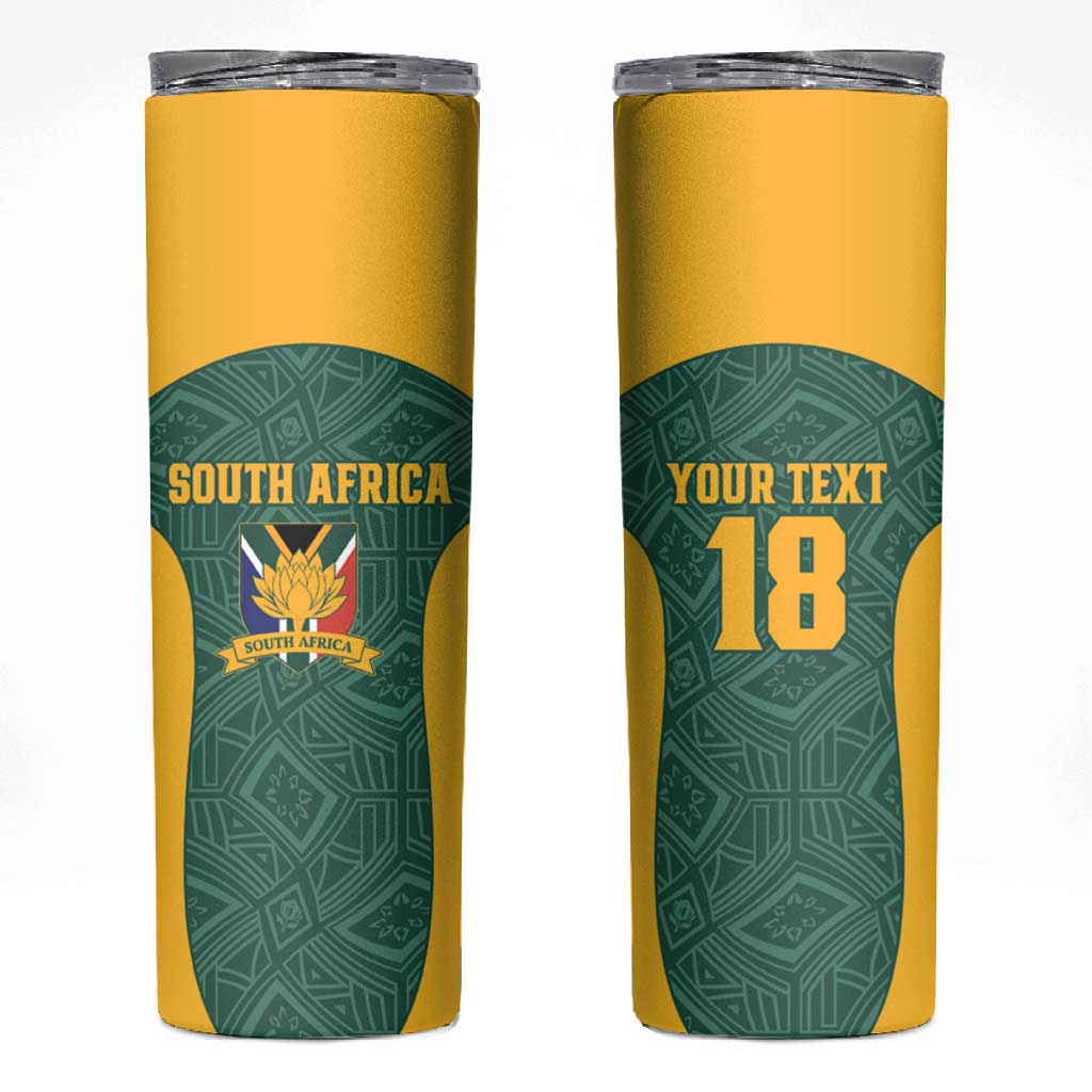 Custom South Africa Soccer Skinny Tumbler Bafana Bafana Spirit African Pattern - African Pride
