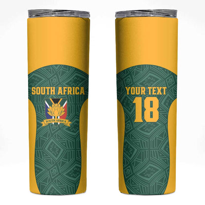 Custom South Africa Soccer Skinny Tumbler Bafana Bafana Spirit African Pattern - African Pride