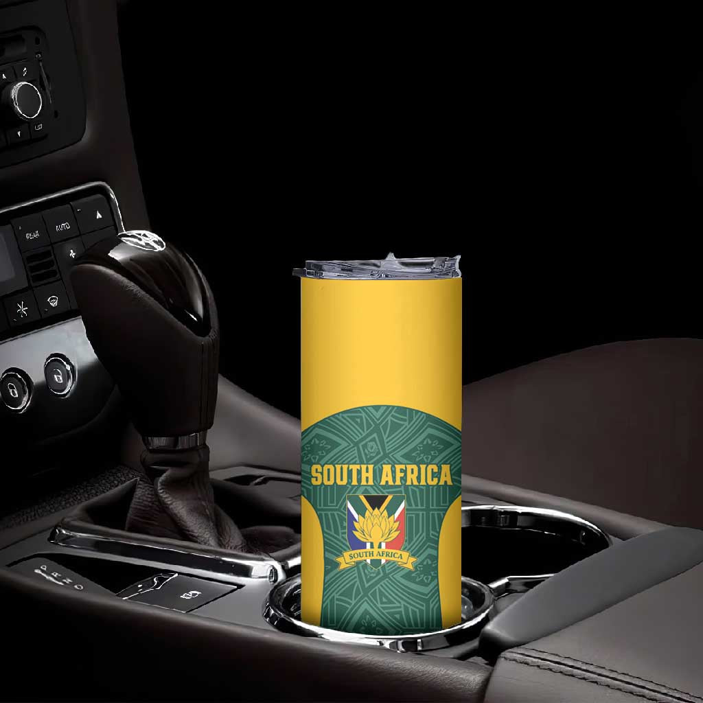 Custom South Africa Soccer Skinny Tumbler Bafana Bafana Spirit African Pattern - African Pride