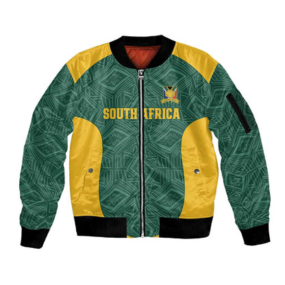 Custom South Africa Soccer Sleeve Zip Bomber Jacket Bafana Bafana Spirit African Pattern - African Pride
