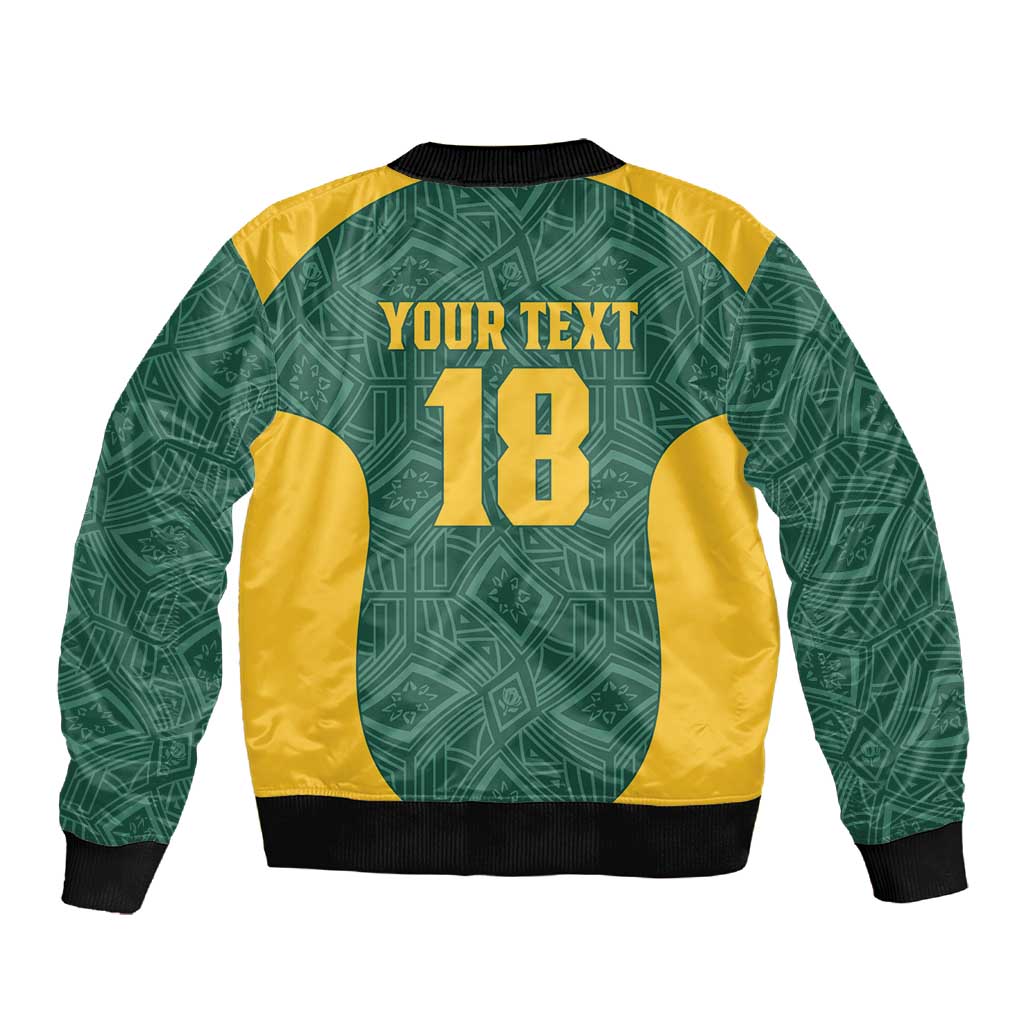 Custom South Africa Soccer Sleeve Zip Bomber Jacket Bafana Bafana Spirit African Pattern - African Pride