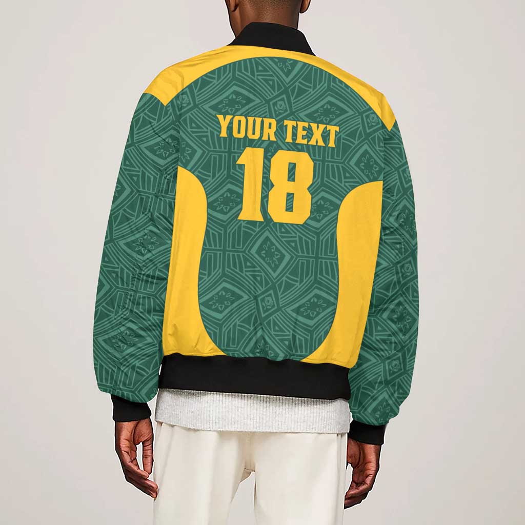 Custom South Africa Soccer Sleeve Zip Bomber Jacket Bafana Bafana Spirit African Pattern - African Pride