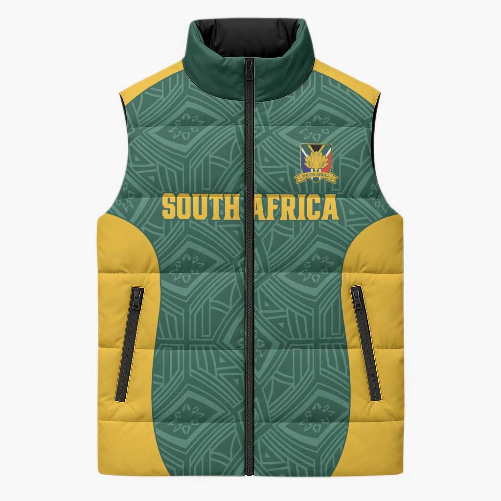 Custom South Africa Soccer Sleeveless Puffer Jacket Bafana Bafana Spirit African Pattern - African Pride