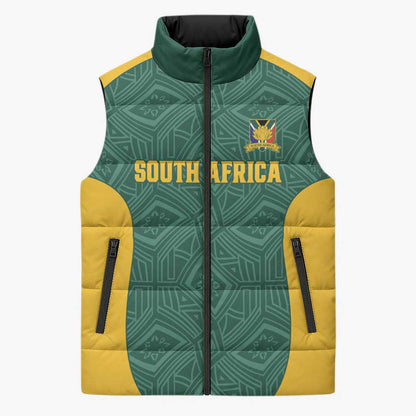 Custom South Africa Soccer Sleeveless Puffer Jacket Bafana Bafana Spirit African Pattern - African Pride