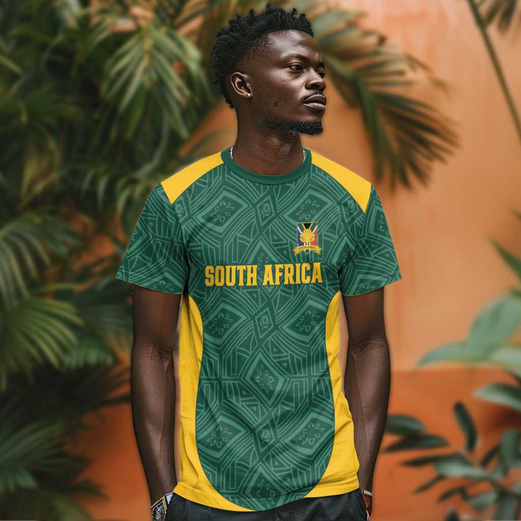 Custom South Africa Soccer T shirt Bafana Bafana Spirit African Pattern - African Pride