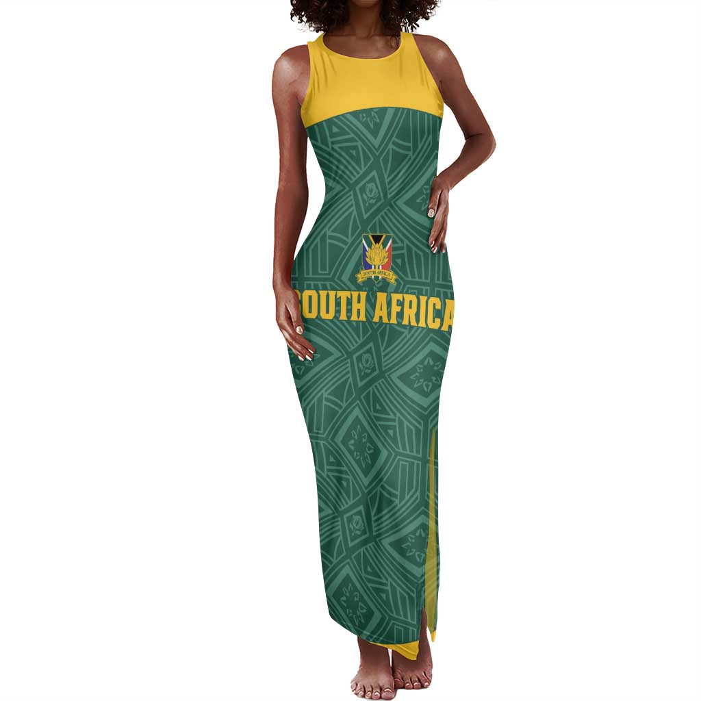 Custom South Africa Soccer Tank Maxi Dress Bafana Bafana Spirit African Pattern - African Pride